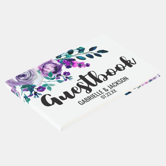 Mint & Purple Floral Watercolor Wedding Monogram Guest Book