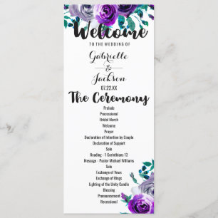 Mint & Purple Floral Watercolor Wedding Program