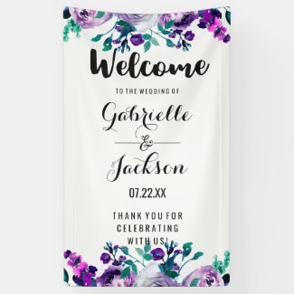 Mint & Purple Floral Watercolor Wedding Welcome Banner