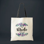 Mint & Purple Floral Wreath Wedding Bride Tote Bag<br><div class="desc">Mint & Purple Floral Wreath Watercolor Wedding Personalized Bride Tote Bag with pretty rose and flowers and fun modern Brush Font. Check my shop to see the entire wedding suite for this design!</div>