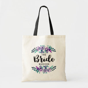 Mint & Purple Floral Wreath Wedding Bride Tote Bag
