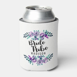 Mint & Purple Floral Wreath Wedding Bride Tribe Can Cooler