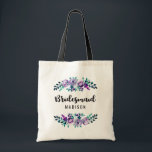 Mint & Purple Floral Wreath Wedding Bridesmaid Tote Bag<br><div class="desc">Mint & Purple Floral Wreath Watercolor Wedding Personalized Bridesmaid Tote Bag with pretty rose and flowers and fun modern Brush Font. Check my shop to see the entire wedding suite for this design!</div>