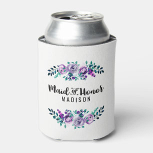 Mint & Purple Floral Wreath Wedding Maid of Honour Can Cooler