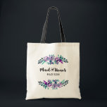 Mint & Purple Floral Wreath Wedding Maid of Honour Tote Bag<br><div class="desc">Mint & Purple Floral Wreath Watercolor Wedding Personalized Maid of Honour Tote Bag with pretty rose and flowers and fun modern Brush Font. Check my shop to see the entire wedding suite for this design!</div>