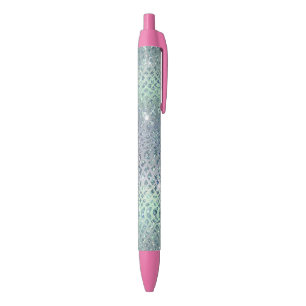 Mint Purple Glitzy Snake Print Black Ink Pen