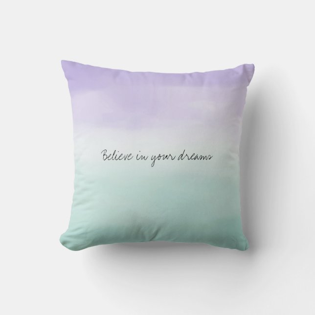 Mint Purple Watercolor Tie Dye Throw Pillow (Front)