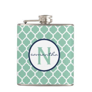 Mint Quatrefoil Monogram Hip Flask