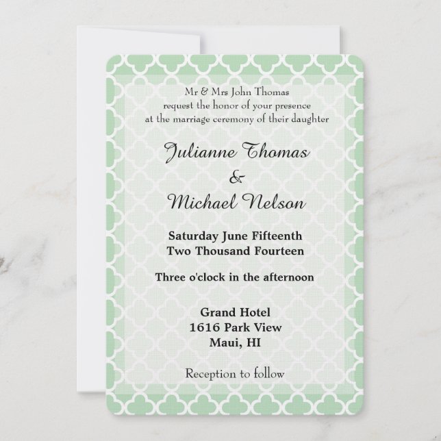 Mint Quatrefoil Wedding Invitation (Front)