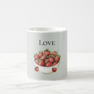 Mint Red Strawberries & Ladybugs Coffee Mug