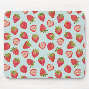 Mint & Red Summer Strawberry Pattern Mouse Pad