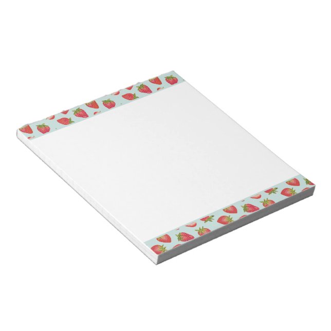 Mint & Red Summer Strawberry Pattern Notepad (Angled)
