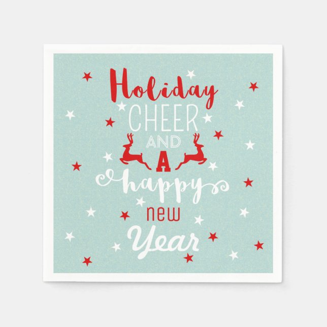 Mint Red White Christmas Typography Holiday Cheer Napkin (Front)