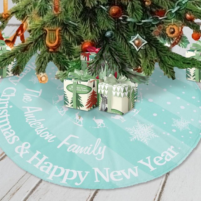 Mint Reindeer Forest Christmas Personalized Fleece Tree Skirt (Creator Uploaded)