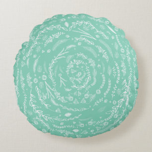MINT Reversible to Lighter Floral Garland Pattern Round Pillow