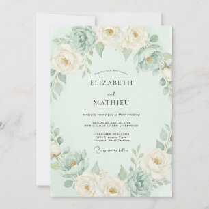 Mint Romantic Floral Wedding Invitation