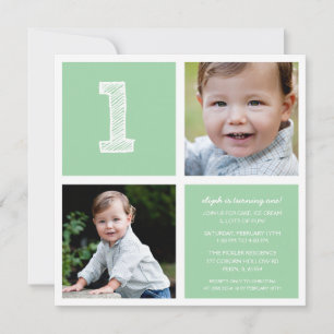 Mint Room for Squares First Birthday Party Photo Invitation