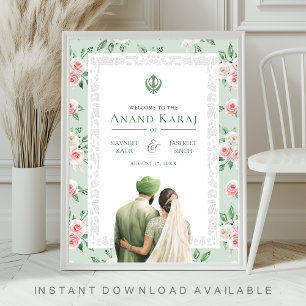 Mint rose Floral Anand Karaj Affiche de bienvenue 