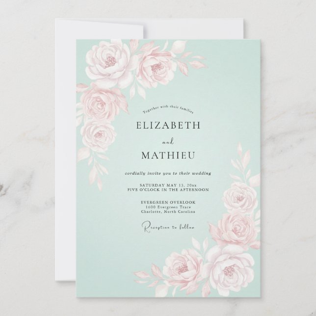 Mint Rose Romantic Spring Wedding Invitation (Front)