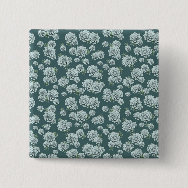 Mint Rosette Succulents Repeat Print on Pine Green 2 Inch Square Button (Front)