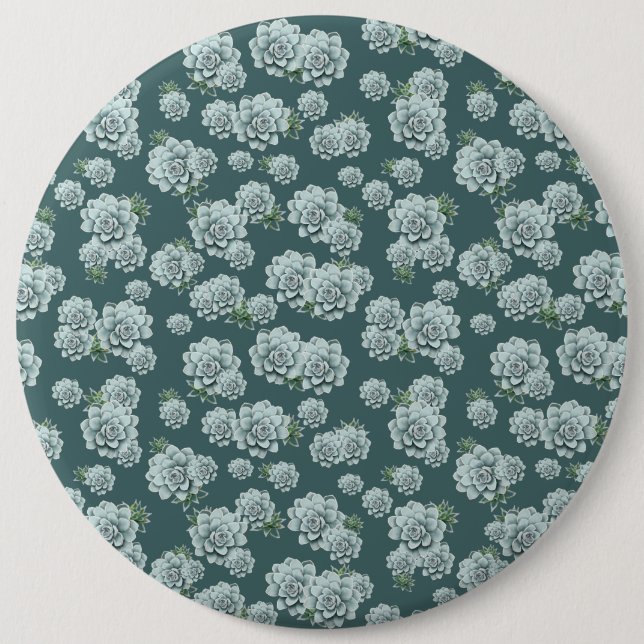 Mint Rosette Succulents Repeat Print on Pine Green 6 Inch Round Button (Front)
