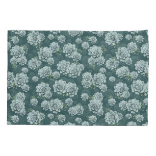 Mint Rosette Succulents Repeat Print on Pine Green Pillowcase