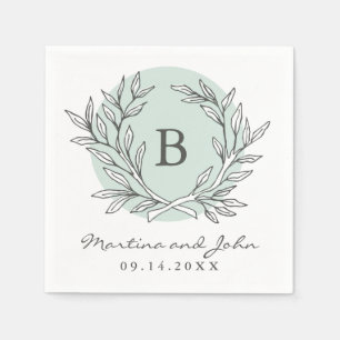 Mint Rustic Monogram Wreath Paper Cocktail Napkin
