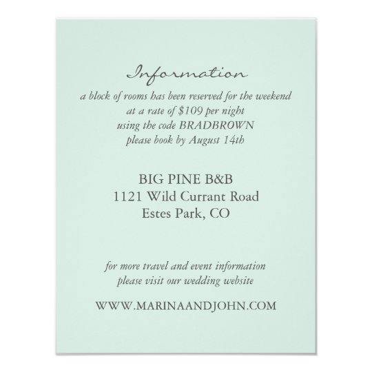 Mint Rustic Monogram Wreath Wedding Info Card