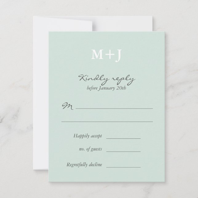 Mint Rustic Monogram Wreath Wedding RSVP réponse (Devant)