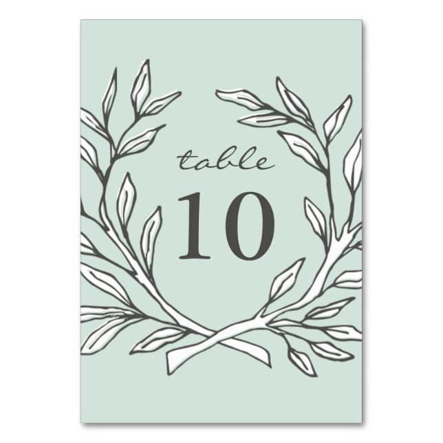 Mint Rustic Wreath Wedding Reception Table Number (Back)