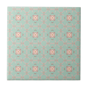 Mint Sage and Peach Modern Floral Seamless Tile