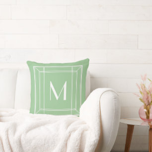 Mint Sage and White Monogram Throw Pillow