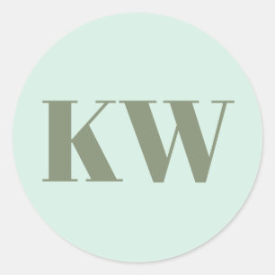 Mint Sage Large Monogrammed Initial Personalized Classic Round Sticker