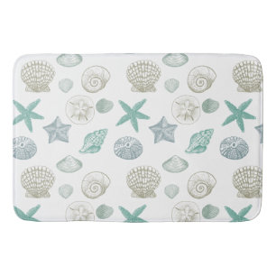 Mint Sand Blue Shells Bath Mat