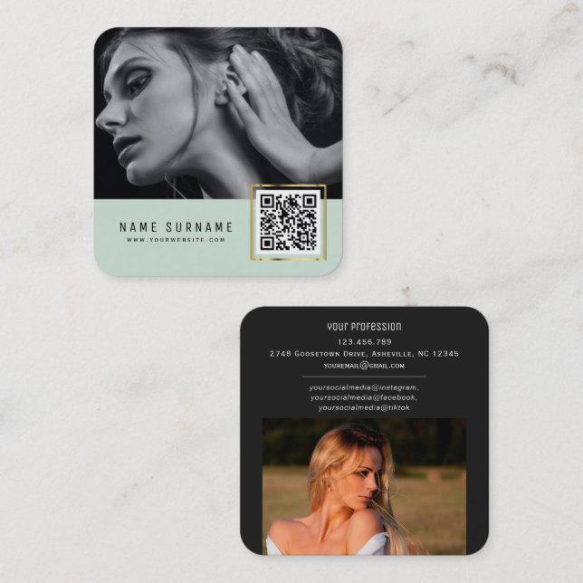 Mint scannable barcode QR code photo  Square Business Card (Front/Back)