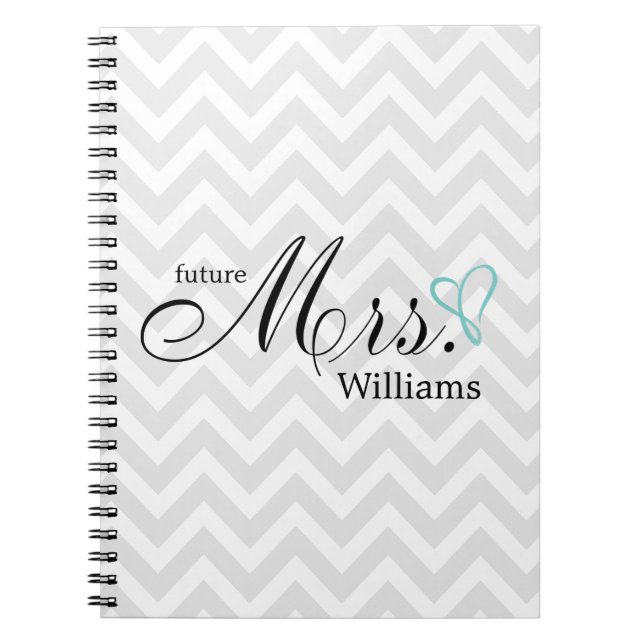 Mint Scribbled Heart Future Mrs Wedding Notebook (Front)