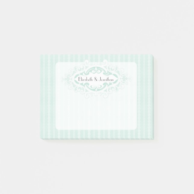 Mint Scrolls and Ribbons Wedding Post-it Notes (Front)