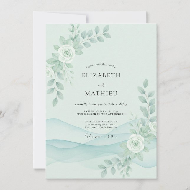 Mint Seafoam Peony Wedding Invitation (Front)