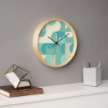 Mint Seafoam Teal Blue Green Retro Art Pattern Clock<br><div class="desc">Beautiful contemporary taupe beige, ivory cream off-white, teal blue, mint and light aqua turquoise green coloured geometric half circles and squares mosaic pattern. Elegant, stylish and eclectic minimalism design for the artistic interior designer, the artsy décor decorator, popular hip trendsetter, vintage retro art style or abstract digital geometric motif lover....</div>