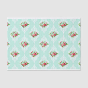 Mint Shabby Chic Retro Floral Decoupage Tissue Paper