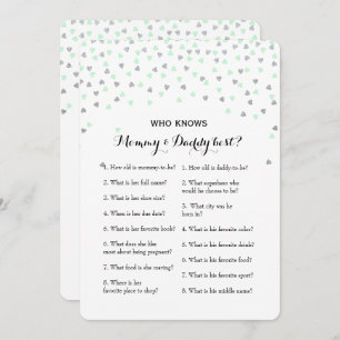 Mint Silver 2x Baby Shower Game- Advice   Who Know Invitation