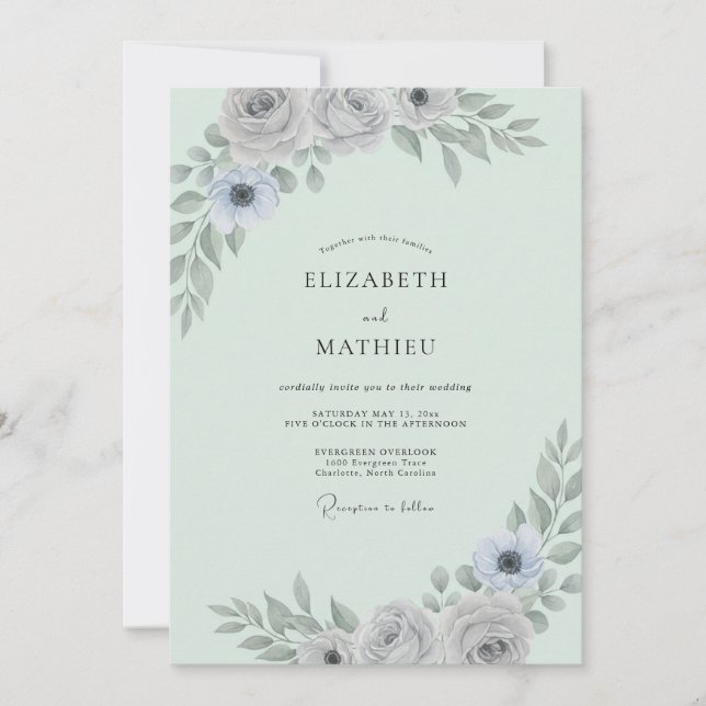 Mint Silver Foliage Eucalyptus Wedding Invitation (Front)