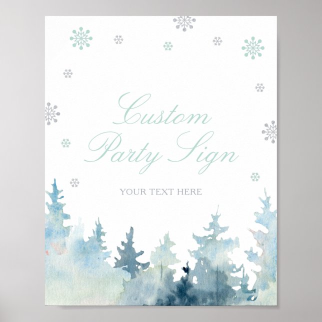 Mint & Silver Winter Wonderland Custom Party Sign (Front)