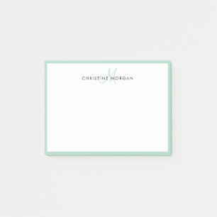 Mint simple chic minimalist monogram name post-it notes