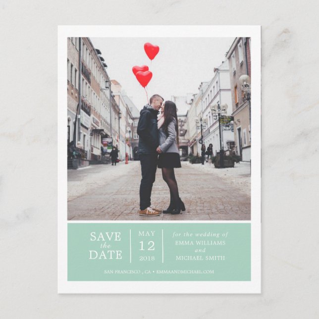 Mint Simple & Modern Photo Save the Date Announcement Postcard (Front)