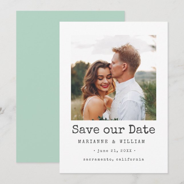 Mint Simple SQUARE Photo wedding save the date (Front/Back)