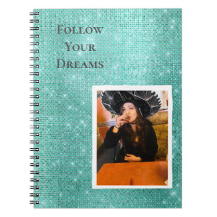 Mint Sparkle Your Photo Personalized Quote Notebook