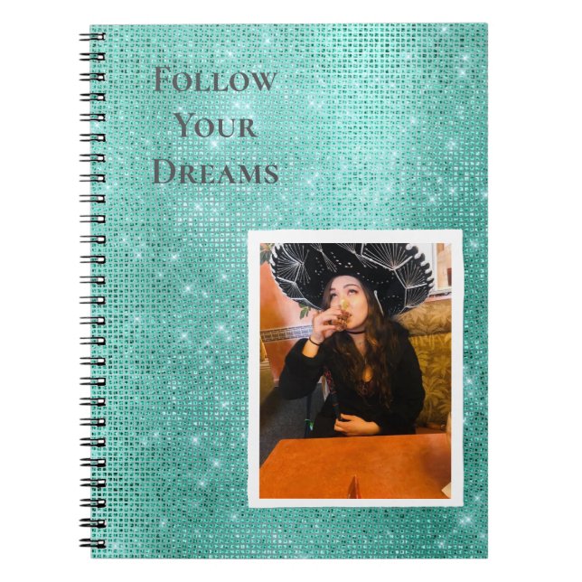 Mint Sparkle Your Photo Personalized Quote Notebook (Front)
