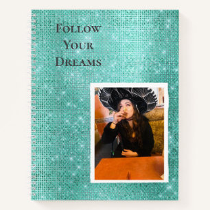 Mint Sparkle Your Photo Personalized Quote Notebook
