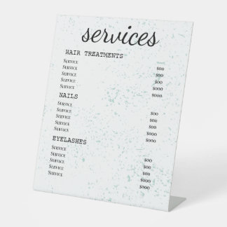 Mint Splatter Modern Salon Service Menu Pedestal Sign
